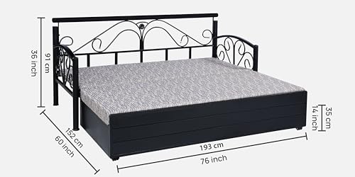 Image of 3 Seater Metal Sofa Cum Bed with Hydraulic Storage | Sofa Set for Living Room, Bedroom, Guest Room| Queen Size Convertible Sofa Bed | Comfortable Seating Sofa MultiGrey & Black