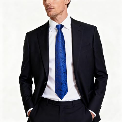 Image of DiBanGu Mens Paisley Tie Sets Silk Jacquard Woven Floral Necktie and Pocket Square Cufflinks Wedding Business Party