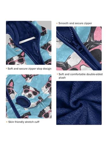 Sunglasses Dog Head Blue Girls Fleece Jacket Girls Fall Jacket Boys Coats Zip Up Hoodie Children Sherpa Warm Outerwear 2-10T3