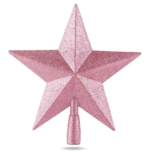 Estrela rosa para a ponta da árvore de Natal, adorno para a ponta da árvore de Natal (estrela completamente rosa)