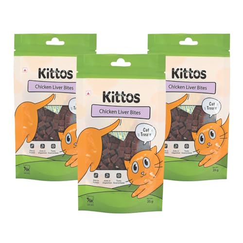 Image of Kittos Chicken Liver Bites | Protein-Rich, Highly Digestible Snacks for Cats | Healthy, Tasty & Nutritious Treats for Training and Rewards | Suitable for All Life Stages - 35g Each (Pack of 3)