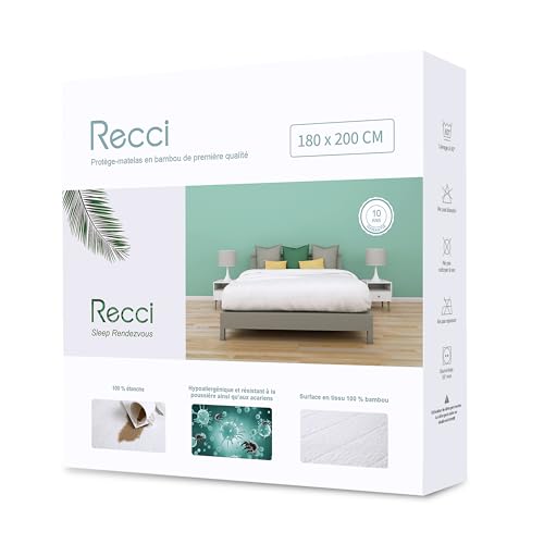 RECCI Bambus Wasserdichter Matratzenschoner 180 x 200 cm, Atmungsaktiv Matratzenauflage, Anti-Allergie, gegen Milben, Matratzenschutz für Baby Kinder Haustier [180 x 200 ]