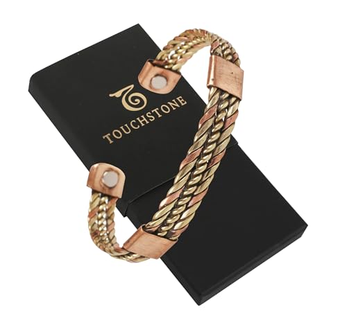 Image of Touchstone Handcrafted Braided Copper Brass Multi Layer Magnetic Hand Forged With Solid High Gauge Tibetan Minimalistic Elegance Bracelet In Two Tones For Men And Women.