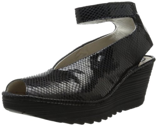 FLY London Women's Yala Snake-Print Leather Wedge Sandal