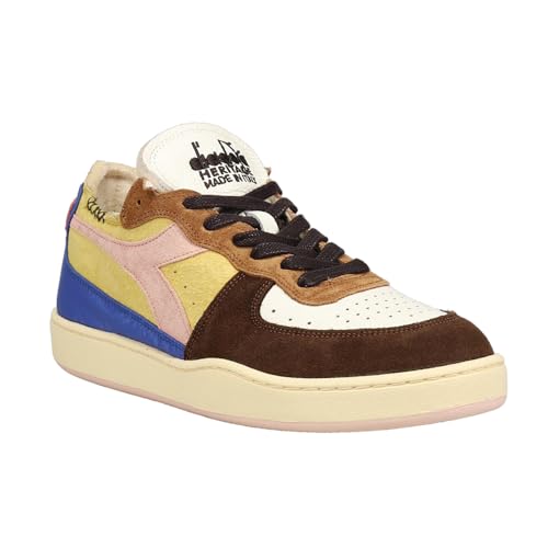 Diadora Mens Mi Basket Row Cut Choco Breakfast Perforated Lace Up Sneakers Shoes Casual - Blue, Brown, Pink, Yellow - Size 8 M2