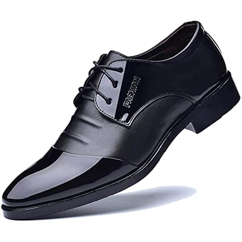 Men's Derbys Lace Up Shoes Patent Leather Plain Toe Shoes Casual Formal Work Shoes Office Dress Shoes Black Size 9uk Cover