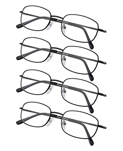 Gr8Sight 4-Pack Metal Frame Reading Glasses with Spring Hinged Arms Black