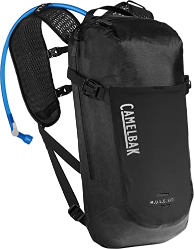 CamelBak Mochila M.U.L.E. EVO de 12L con depósito de 3L hidratación, Unisex Adulto, Negro/Plata