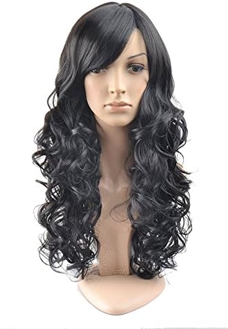 Besgo Stylish Long Curl Black Hair Wig Party Cosplay Wig with Wig Cap (Black)