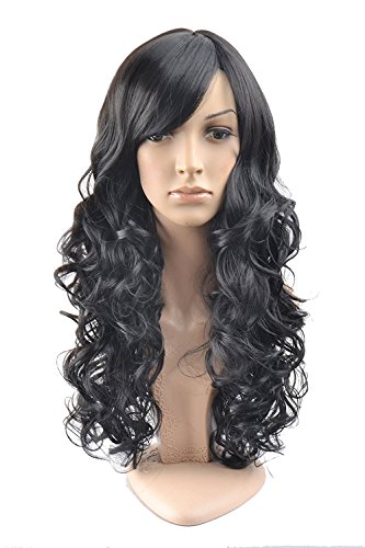 Besgo Stylish Long Curl Black Hair Wig Party Cosplay Wig with Wig Cap (Black)