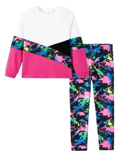 Image of PATPAT Girls 2 Piece Outfits Size 12-13 Years, Tie Dye Color Block Sweatshirts and Leggings Clothing Sets Sweatsuit Fall Outfits Joggers Lounge Set Tracksuit Preppy Clothes for Girls