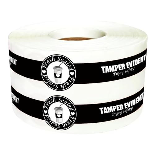 Safe Secure Tamper Evident Seals for Christmas Drink Beverage Lids 1\" x 9\" Sealed for Freshness Labels Food Delivery Safety Stickers for Coffee Milk Tea Ice Cream Seal 250pcs (Black)