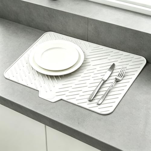 Silicone Dish Drying Mat for Kitchen Counter,23"X17" With Built-in Drain Lip,Food-Grade Silicone,Heat-Resistant Eco-friendly Hygienic Drying Mat Leak-Proof and Non-Slip,Multi-Functional Use（White） by WOCHGJAQUA - Image 7
