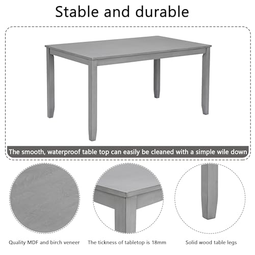 Image of Harper & Bright Designs Modern 7-Piece Dining Set,58.5 inch Solid Wood Table & 6 Padded X-Back Style Chairs, Grey for Kitchen /Dining Room, 6-Person Seating