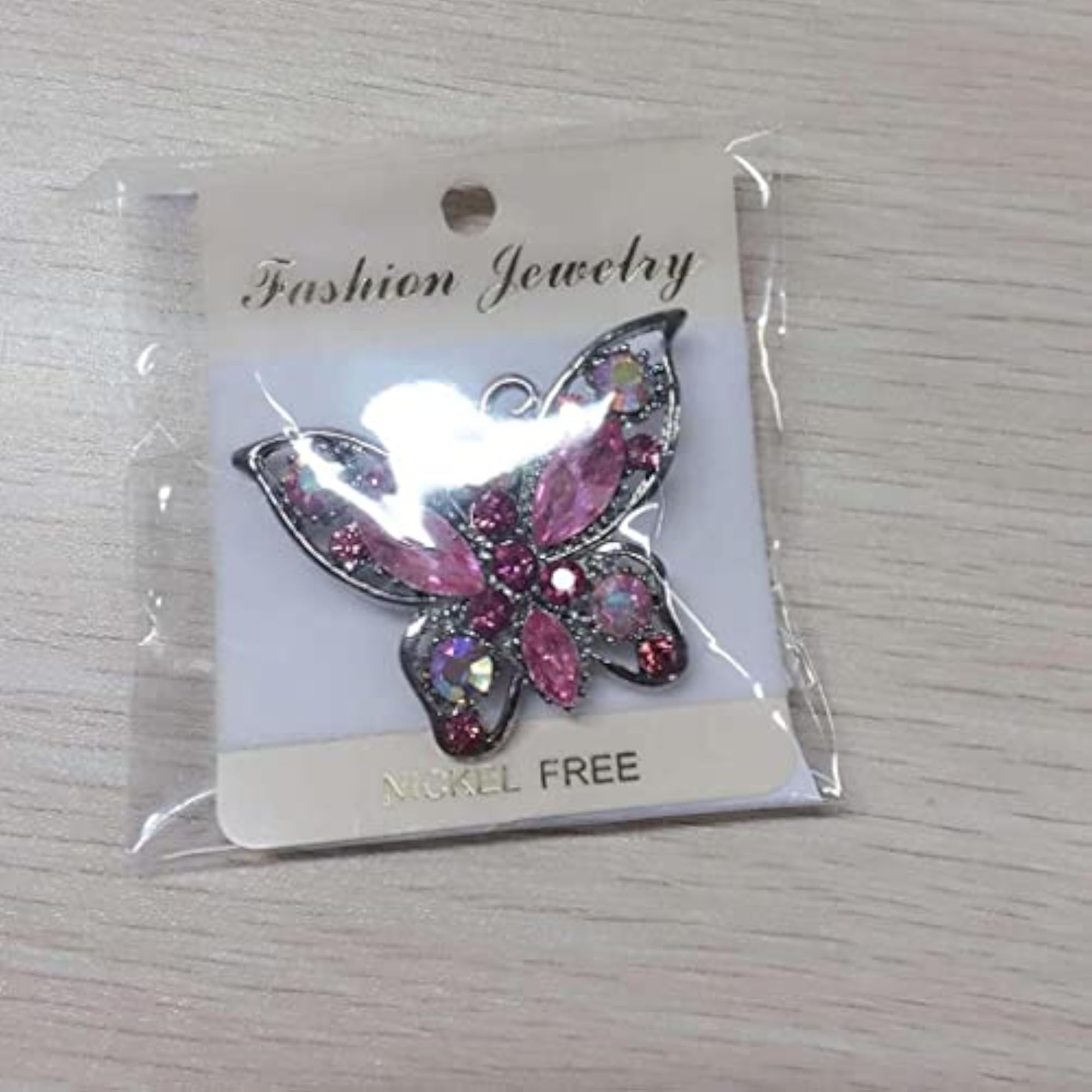 Wedding Bride Rhinestone Butterfly Brooch Pin, Pink