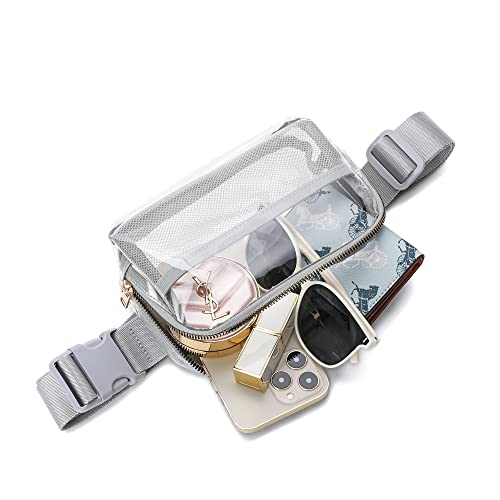 Image of Clear Belt Bag Stadium Approved for Women Men - Fanny Pack With Adjustable Strap, Crossbody Waist Bag for Concerts, Sports, Travelling, Hiking, Running (Grey)