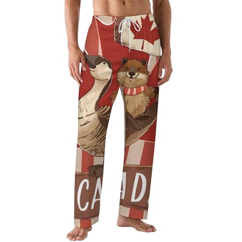 Canadian Beaver Mens Pajama Pants Print Lounge Pant PJ Bottoms Sleepwear Loungewear