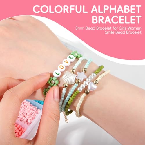 SANNIDHI Seed Beads Set - 24 Colors, 3mm, DIY Bracelet Making Kit with Spacer Pearl Letter Beads & Charms, Multicolor