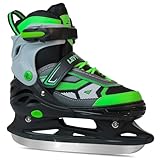 LEVYTEMP Adjustable ice Skates for Kids Boys Girls, 4 Size Triple Protection Beginner Figure Blades with Ankle Support for Outdoor and Rink,Green