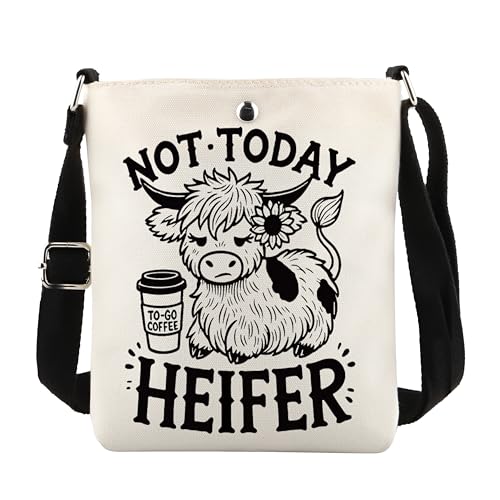 POFULL Cow Lover Gift Farm Gift Cow Gift Animals Gift Coffee Lover Gift Not Today Heifer Crossbody Bag
