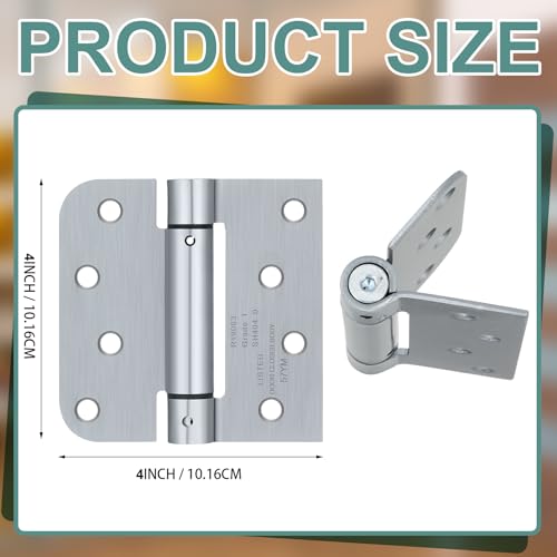 Hicarer 4 Pcs Self Closing Door Hinges 4'' Square 5/8 Inch Radius Corners Auto Spring Loaded Hinges Adjustable Tension Automatic Door Closer Hinge For Garage Commercial Front Back Left Right Hand Door thumb #1