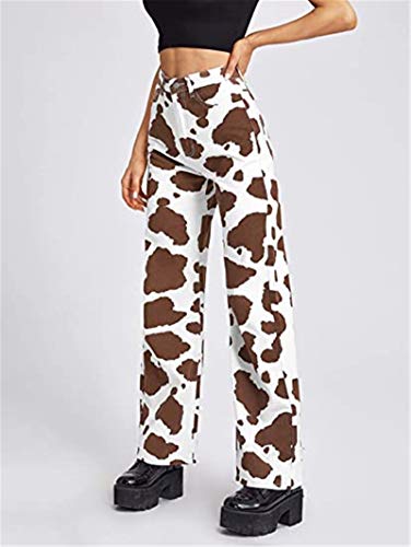 Yuemengxuan Women 's Heart Jeans Ladies Girls Fashion Straight Denim Pants Cartoon Printing High-Waist Streetwear Pants3