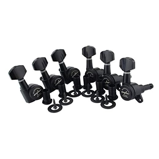 Guyker Guitar Locking Tuners (6 for Right) - 1:18 Lock String Tuning Key Pegs Machine Head with Hexagonal Handle Replacement for ST TL SG LP Style Electric, Folk or Acoustic Guitars - Black