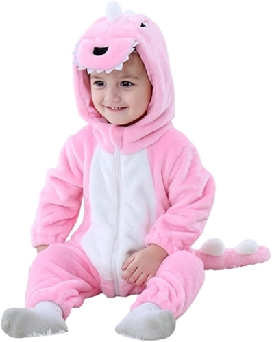 Pijama Kigurumi Personagem Dinossauro Rosa Infantil Unissex Aconchegante