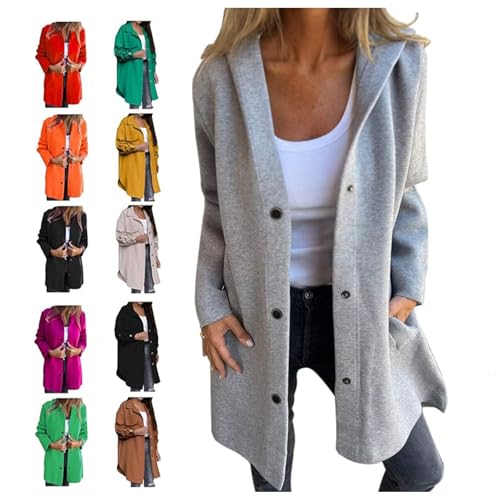 Casual Single Breasted Hooded Jacket Women, Womens Jackets Casual, Trench Coat for Women 2024 (Grey,L)