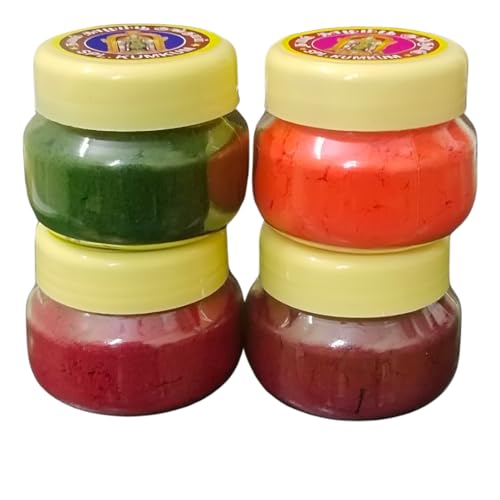 Traditional Kumkum Sindoor Powder, maroon,red, green, orange each 15gms (Pack of 4 combo)