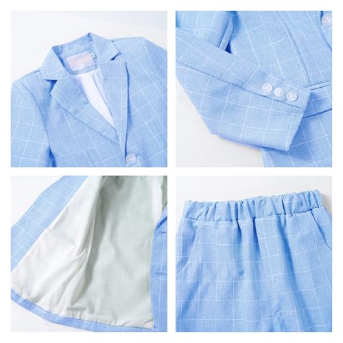 Image of LOLANTA Boys Suit Wedding Ring Bearer Outfit Kids Formal Wear Dress Clothes | Boy 3-Piece Plaid Suits, Sport Coat Blazer and Pants Set with Adjustable Bow Tie, Gentleman Birthday Party Graduation Outfits