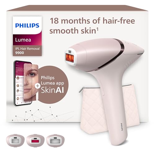 Philips Lumea serie 9900, dispositivo de depilación IPL, alternativa de depilación láser, SenseIQ y SkinAI, 3 accesorios para el cuerpo, la cara y zonas de precisión, con y sin cable, BRI953/02
