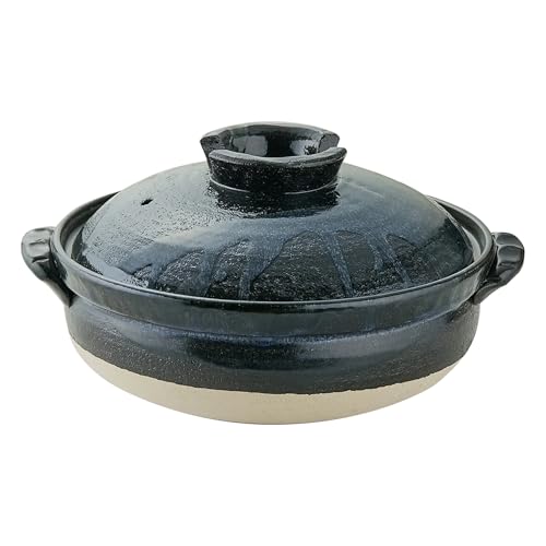 Japanese Clay Pot Donabe, 2300ml, for 2-3 People, Black and Blue, Product of Mie, Japan