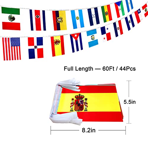 LoveVC Wimpelkette mit 22 Ländern, spanische Sprache, Banner für Klassenzimmer, lateinamerikanische Latino-Flaggen, 18 m, 2 Stück