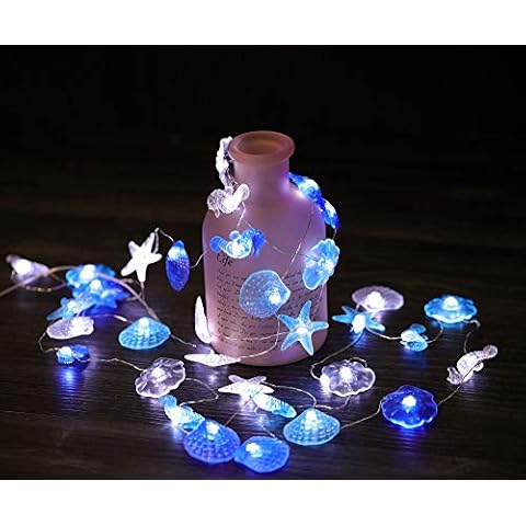 WSgift Coastal String Lights, 17.5 Ft 36 Cold White LED Beach Decorative String Lights Seashell Seahorse Starfish Sand Dollars Fairy Lights for Bedroom Party Indoor Outdoor Decorations Cover