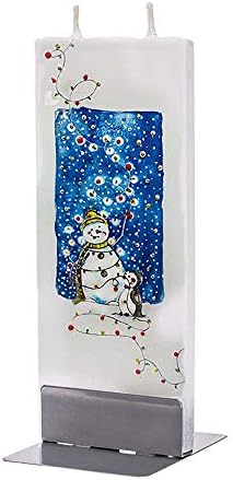 Flatyz Snowman Candle with Christmas Lights - Flat, Decorative, Hand Painted Christmas Candle Gifts for Women or Men - 6 inches