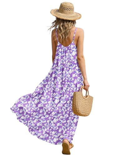 Image of YESNO Summer Bohemian Floral Dresses for Women Spaghetti Straps Maxi Dress Casual Flowy Dresses with Pockets ES0