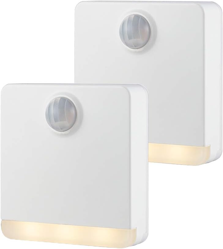 Energizer Motion-Sensing LED Nightlight, Battery Powered, Wireless, Stick-Anywhere, White, Energy-Efficient, Ideal for Bedroom, Stairs, Kitchen, Hallway, Night Light, 2 Pack, 47268