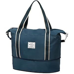 ACdream Large Travel Tote Bag, Duffle Weekender Overnight Carry On Luggage, Waterproof Sandproof Personal Item Duffel Bags for Gym, Beach, with Trolley Sleeve and Wet Pocket, Peacock Blue