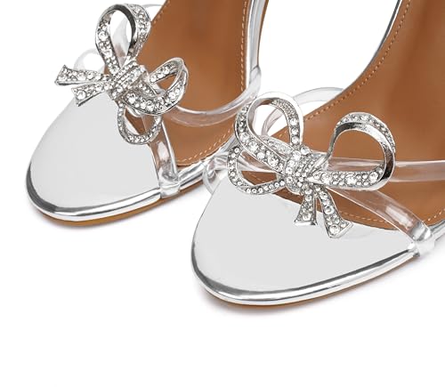 Vertundy Women's Slingback Heeled Sandals Slip On Stiletto Heels Open Toe High Rhinestone Bow Decoration Dress Party Wedding Elegant Shoes for Women2