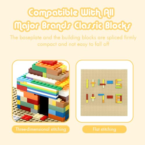 Image of Lekebaby 12 Pack Classic Baseplates 10 inch x 10 inch, Building Base Plates for Building Bricks, 100% Compatible with Major Brands and Activity Table-Baseplate, Sturdy & Safe, Age 3 and up Kids, Sand