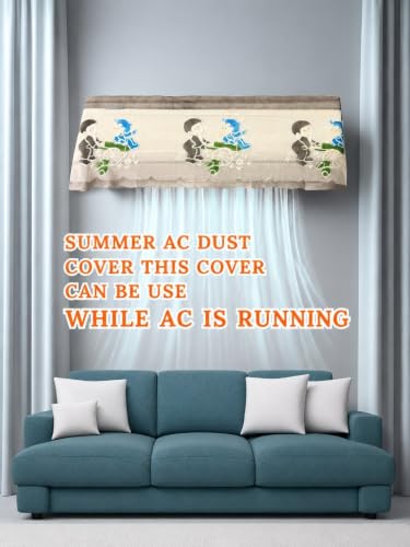 Image of Premium Cotton Net Split AC Cover for 1.5 Ton Indoor Unit | Designer Summer AC Dust Protection Cover | Stylish Protective AC Cover | 38 x 15.35 x 7.8 In | Grey Net