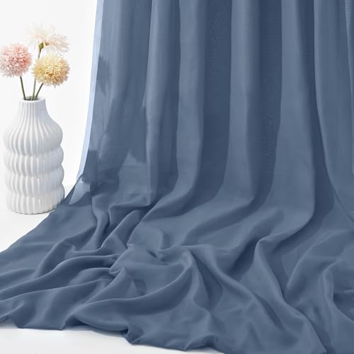 VACVELT Dusty Blue Chiffon Fabric by The Yard, 60 Inch Wide Chiffon Sheer Fabric Bolt Wedding Draping Fabric, Soft Chiffon Fabric for Wedding Arch Draping Backdrop, Party Decor (Pre-Cut, 5 Yards)