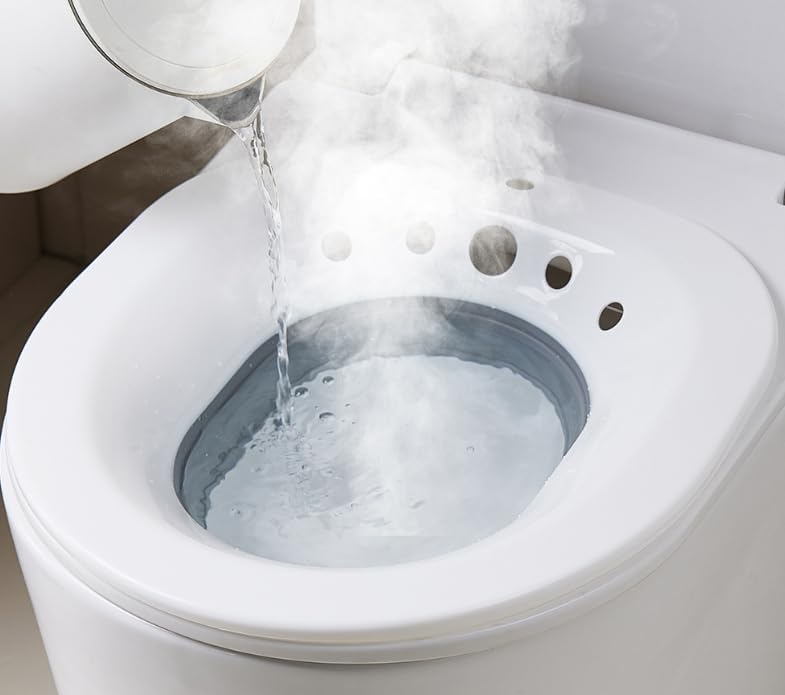 Image of INTERIA Sitz Bath Tub for Toilet Seat with Pump Flusher - Postpartum Care, Hemorrhoids,Piles Relief Portable & Foldable Tub for Adult