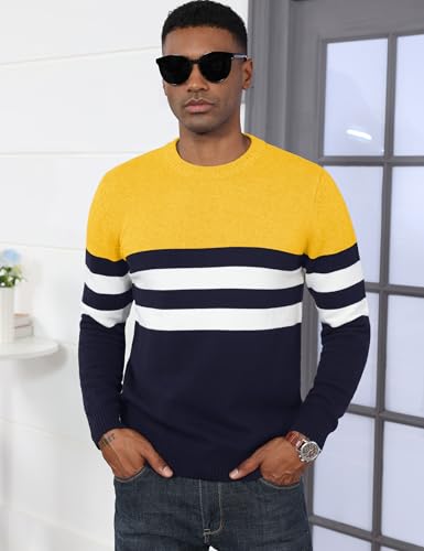 MAGCOMSEN Men's Crewneck Sweater Color Block Striped Pullover Soft Thermal Knitted Sweater Long Sleeve Casual Pullover2