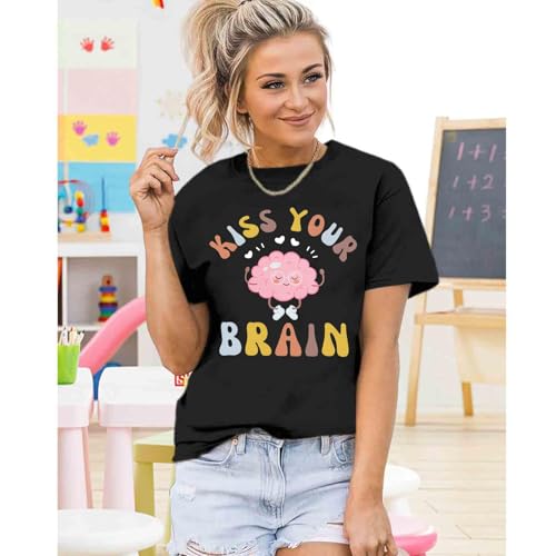 Funny Teacher Shirts for Women Kiss Your Brain Teacher T Shirt Special Education Teacher Life Tops Cute Graphic Tee2