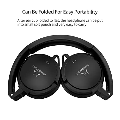 Soundmagic P22 Wired On Ear Headphones No Microphone Hifi Stereo Portable Headphone Lightweight And Foldable Comfortable Fit Noise Isolating Black #TOP4