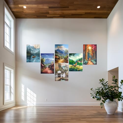 Image of SiddArtify Scenic Landscape Art Print Set - Nature - Travel - Animals in Vibrant Colors - Sticker - 8x12 Inch - Pack of 6 Wall Room Decoration art Poster Prints