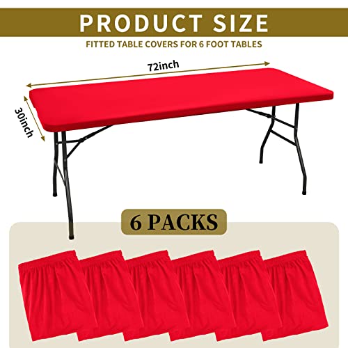 6 Pack Stretch Fabric Table Top Cap Cover, Fits 6' Tables, Spandex Table Covers Washable Elastic Universal Rectangle Tablecloth Protector For Indoor Outdoor Party Picnic Wedding, Red, 30" W X 72" L #TOP1