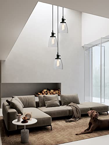 Image of Phansthy Industrial Pendant Ceiling Light Black Finished Chandeliers Light with 5.7 Inches Oval Glass Shade